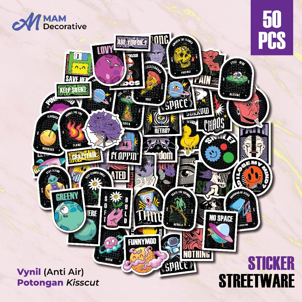 

50 PCS STIKER Aesthethic STREETWARE | Vinyl Waterproof | Stiker Helm Buku Journal Casing HP Laptop