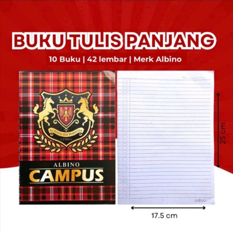 

Buku tulis panjang Campus albino 42lembar Harga per bks isi 10pcs