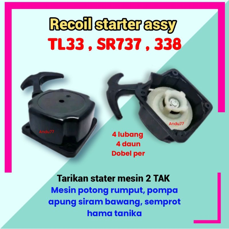 Recoil starter assy BG 338 / TL33 engkol tarikan mesin rumput, floating pump 2 TAK krisbow - 4 luban
