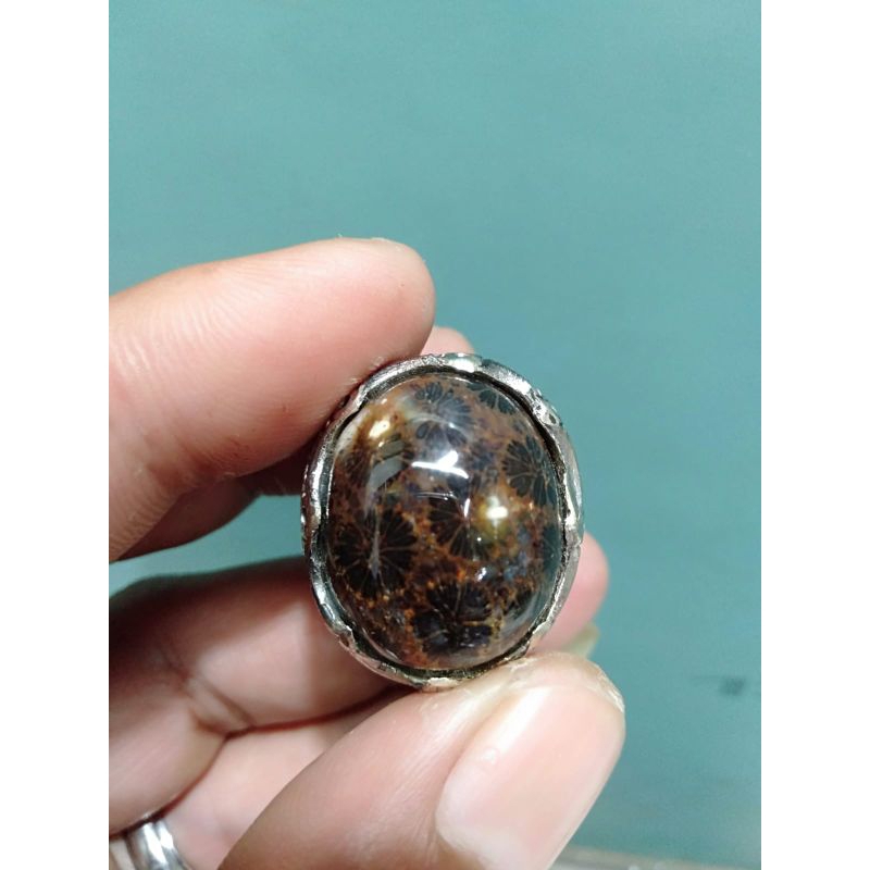 Cincin batu akik teratai hitam natural 61