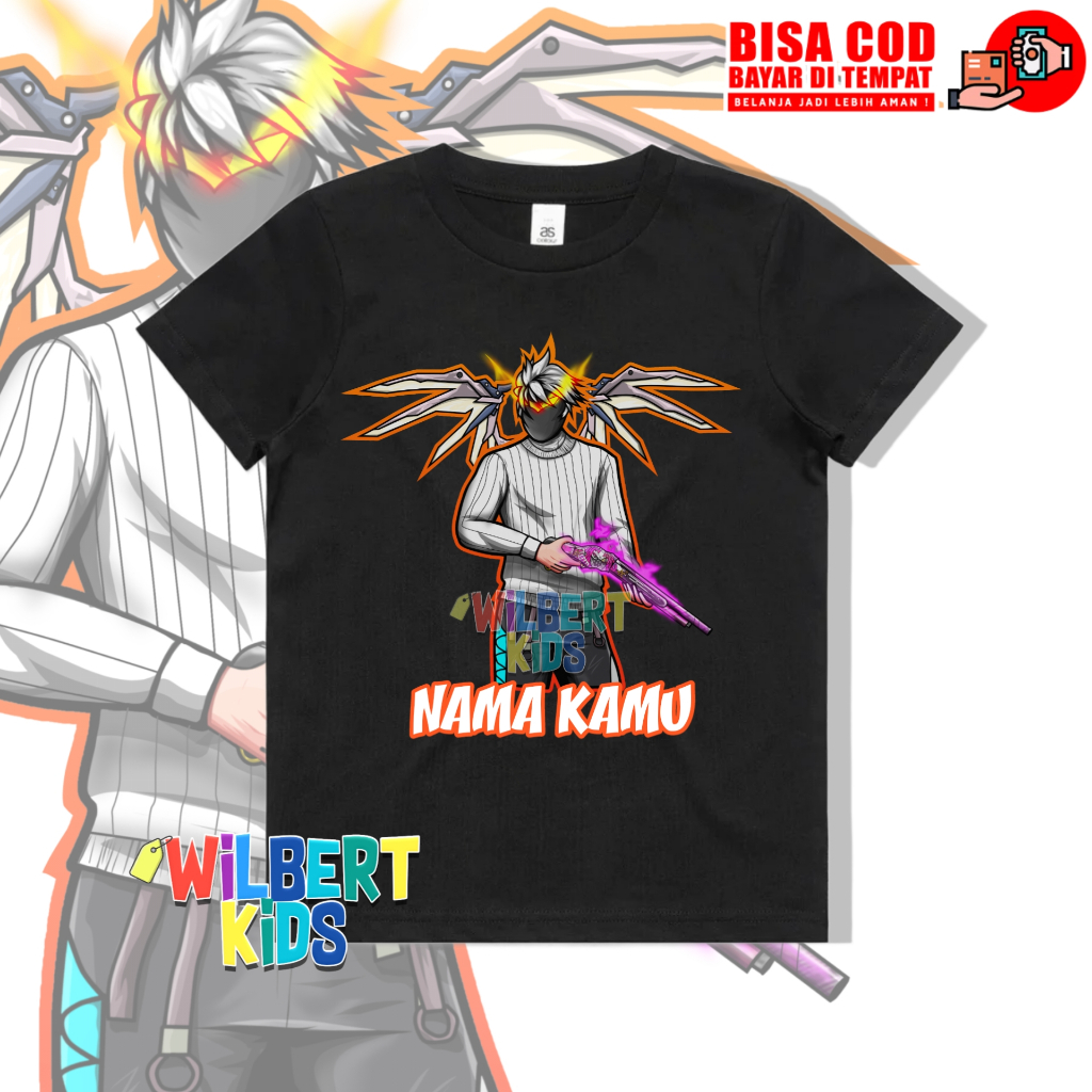 Kaos Atasan Anak Free Fireee Tas Sayap SG Reaper / Baju Anak Ff SG Ungu Free Nama