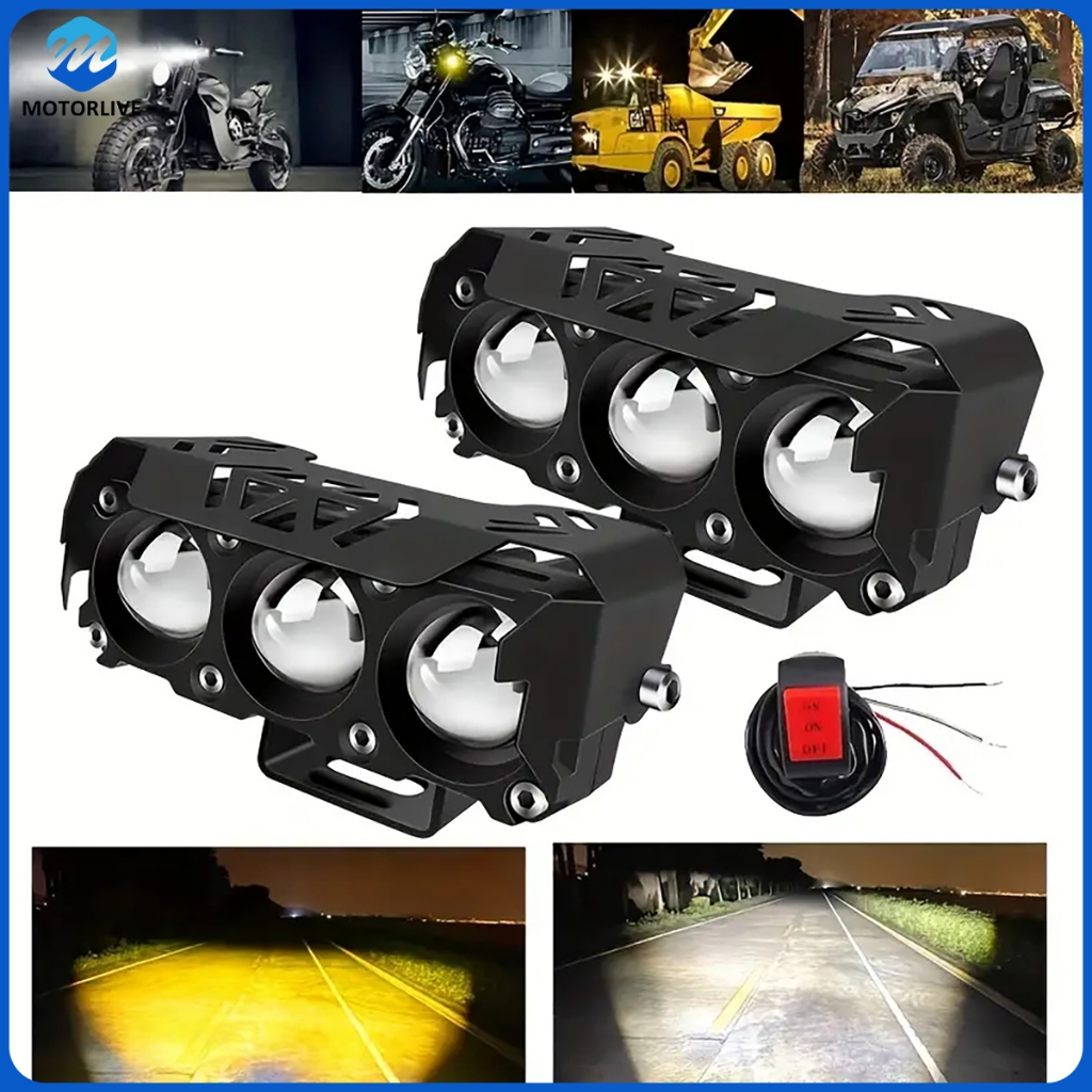 LUJ 1 Lampu Kabut Sepeda Motor LED Lampu Kabut Mengemudi Warna Ganda 3LED Kuning/Lampu Pod Putih
