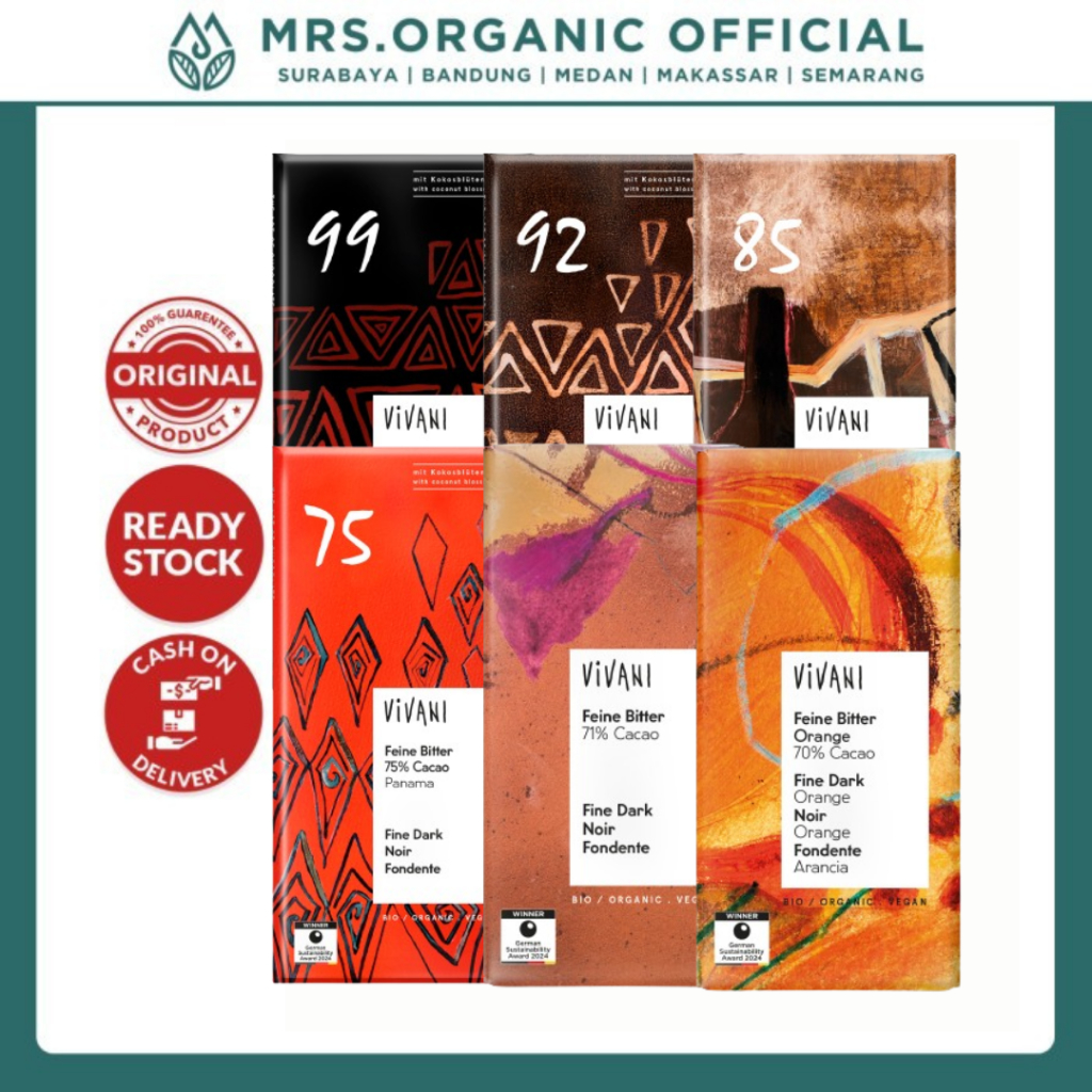 

Cemilan Cokelat Vivani Organic Chocolate Bar All Variant - Cokelat Organik Real Cokelat Less Sugar