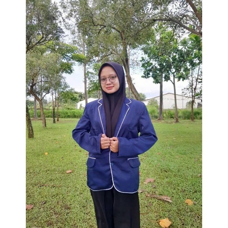 KODE Y65Y JAS ALMAMATER SEKOLAH OSIS SMP SMA MAHASISWA PONDOK SANTRI  jas navy lis putih full puring