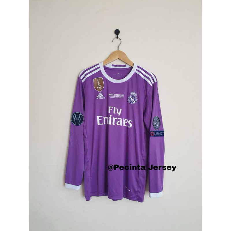 Jersey Retro Rare Long Sleeve Real Madrid Away Champions League Final 2017 L, RONALDO 7