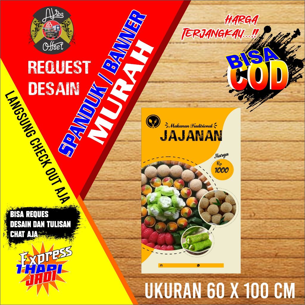 BANNER SPANDUK CUSTOM JAJANAN UKURAN 60X100CM