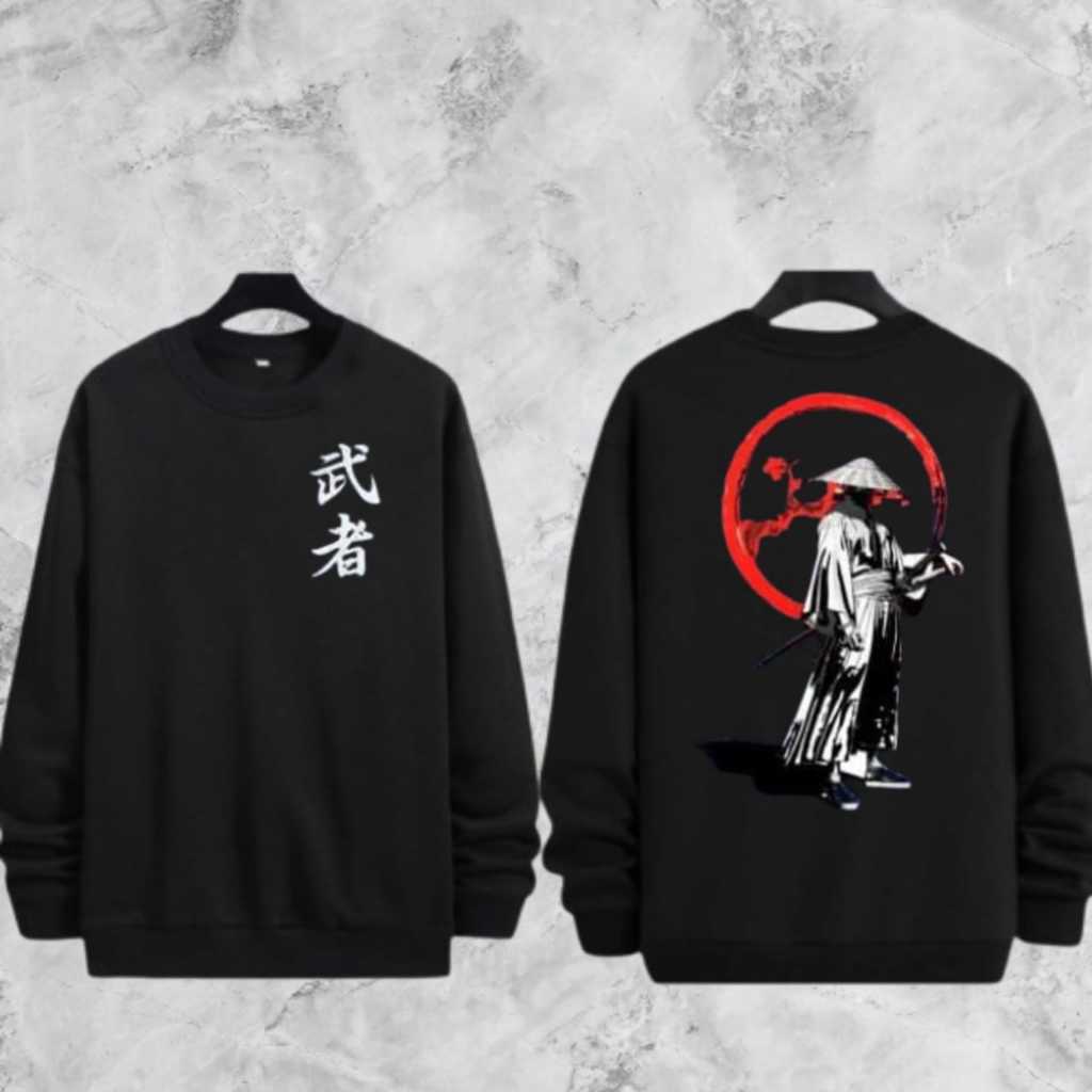 AL Kaos Pria Lengan Panjang Motif Samurai Topi / Baju Kaos Pria Keren Bahan Babyterry Premium