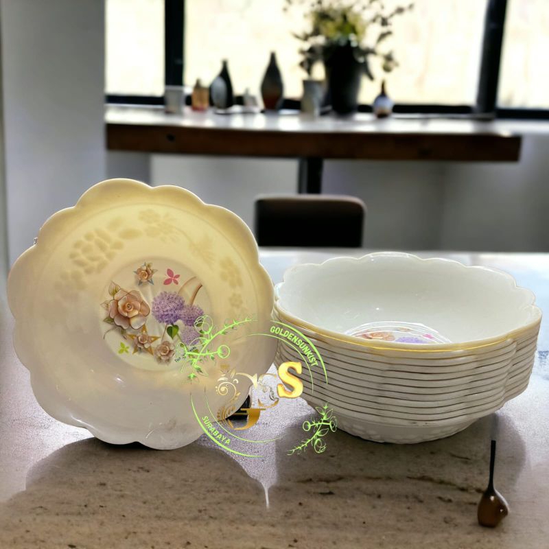 Mangkok bunga mawar plastik gelombang besar tangkai daun