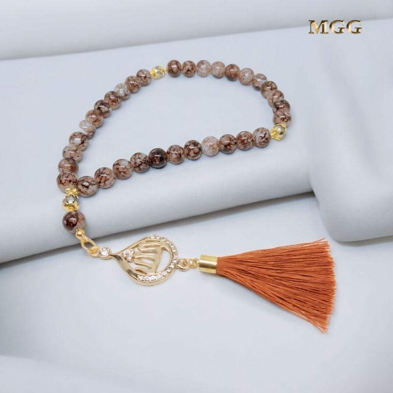 TASBIH BATU PIRUS SYNTETIC COKLAT+LAFADZ ALLAH 10MM 33 BUTIR