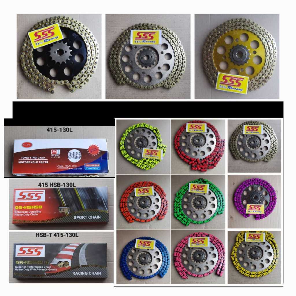 GEAR GIR SET SSS RACING 415H RANTAI WARNA ALL SERIES MOTOR RXZ VIXION RX KING JUPITER Z  VEGA FIZ-R 