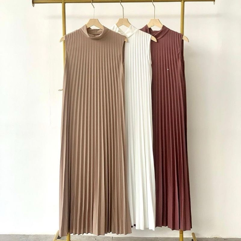 Inner Dress Plisket Premium - Dress Plisket Tanpa Lengan - Gamis Plisket Premium - Gamis Plisket Max