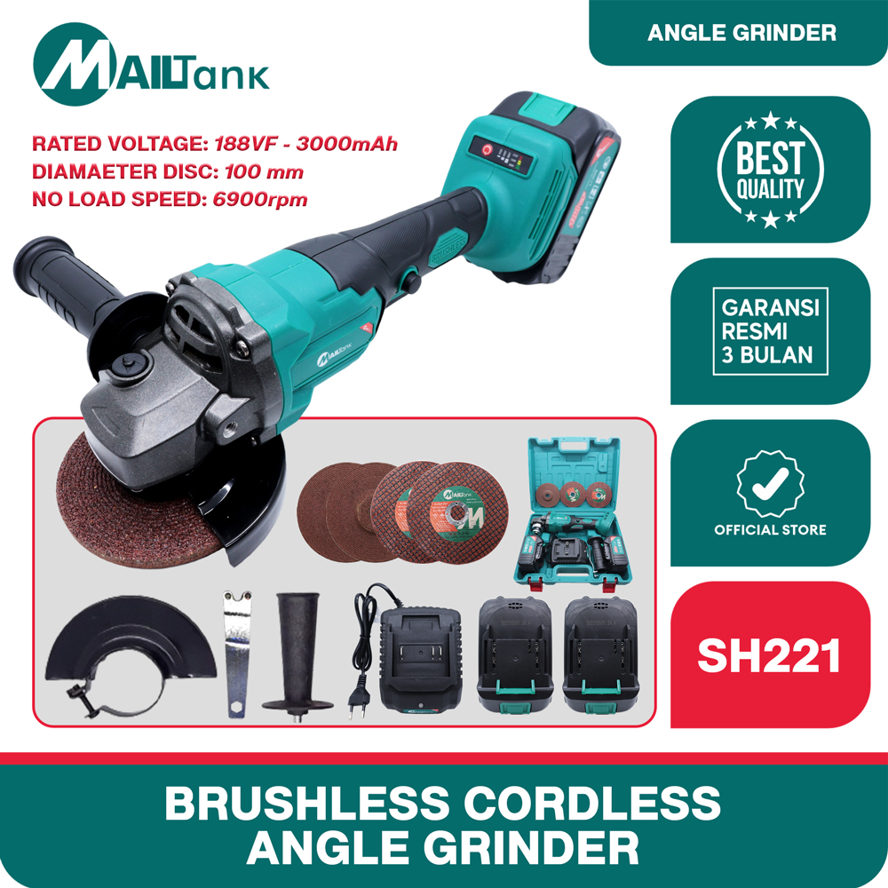 MAILTANK SH-221 GERINDA CORDLESS 21Volt Mesin Gerinda Baterai 4" Cordless Angle Grinder 3 ampere