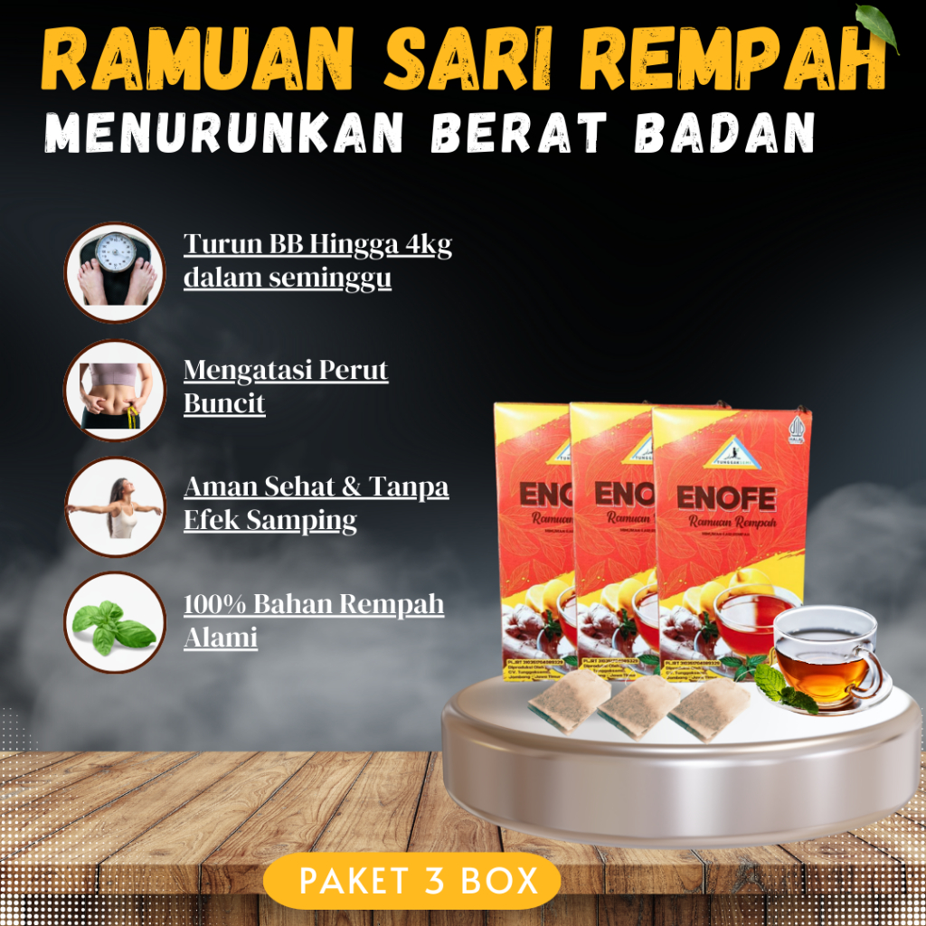 

PAKET ENOFE HEMAT ISI 3 BOX / DIET AMPUH / TEH DETOX / TURUN BB / HAID LANCAR / JSR / PELANCAR BAB / RAMUAN REMPAH DR ZAIDUL AKBAR