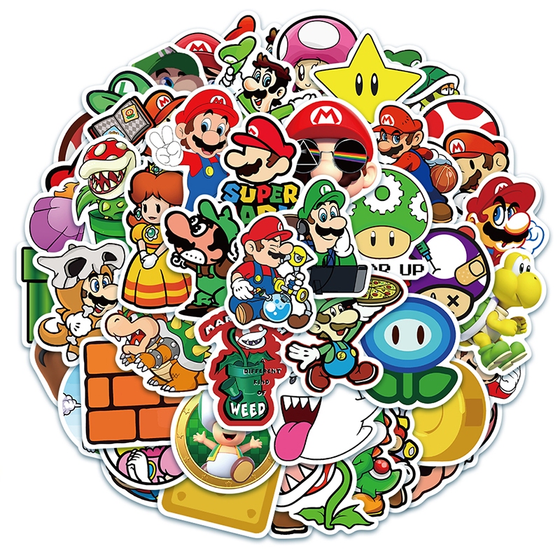 

50 PCS gaya permainan supermario lucu stiker untuk Buku Tempel/Buku Harian/HP/Dekorasi Laptop/Sticker Helm Tahan Air Vinil/Stiker Tablet Ponsel stiker tahan air berperekat