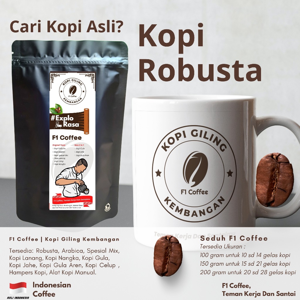 

Spesial Robusta Premium Kopi Giling Kembangan F1 Coffee Indonesian Coffee Harum Dan Nikmat