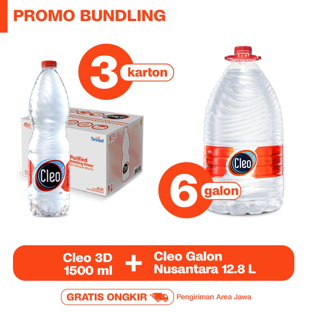 

Paket Hemat Air Murni Cleo 3D 1500 3 karton & Cleo 12,8 L 6 Galon