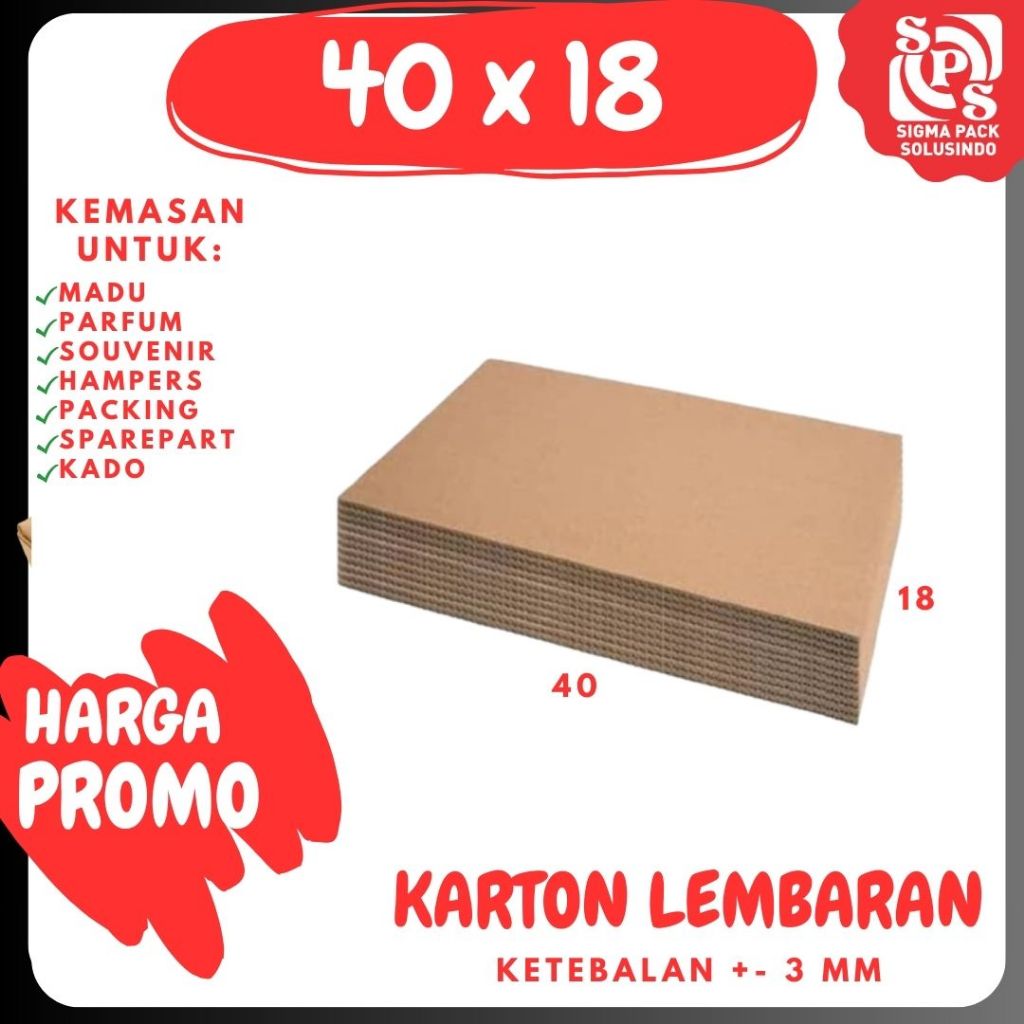 

Sheet Lembaran 40x18 / 40x15 / 18x40 / 15x40 Kardus Polos Single Wall Coklat Karton