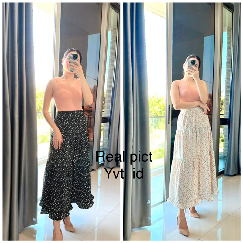 COD Rok korean style / Rok rempel bunga / rok bunga kecil / skirt korea flower/Long skirt/Rok panjan