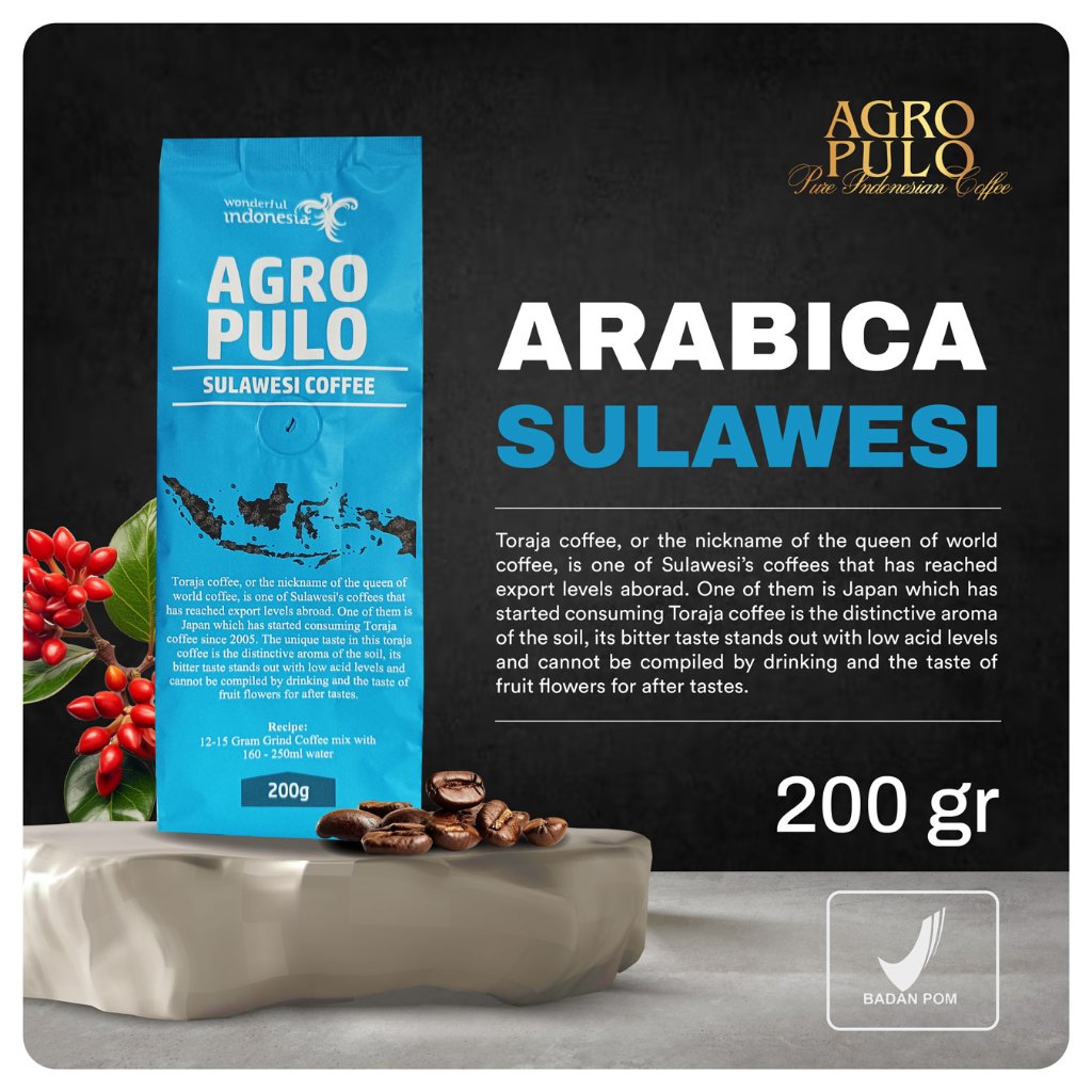 

AGRO PULO Arabica Sulawesi Toraja 200gr + Wonderful Indonesia Bag