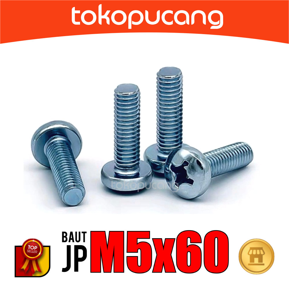 100pcs Baut JP M5X60 mm Baut Obeng Plus M5x60mm Baut Plus M5 x 60mm
