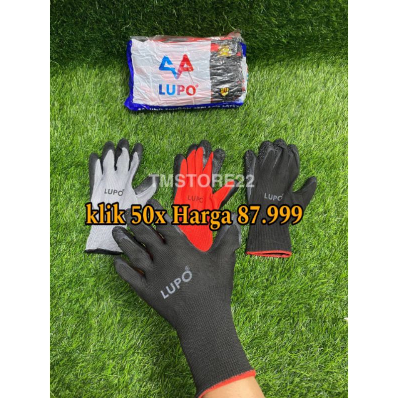 1 LUSIN Sarung Tangan Latex Merk Lupo/Sarung Tangan Kerja Kombinasi Katun Karet Anti Cutting HARGA G