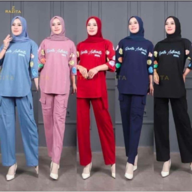 Setelan celana RAZITA HENTY combad 24s oversize cargo/one set wanita