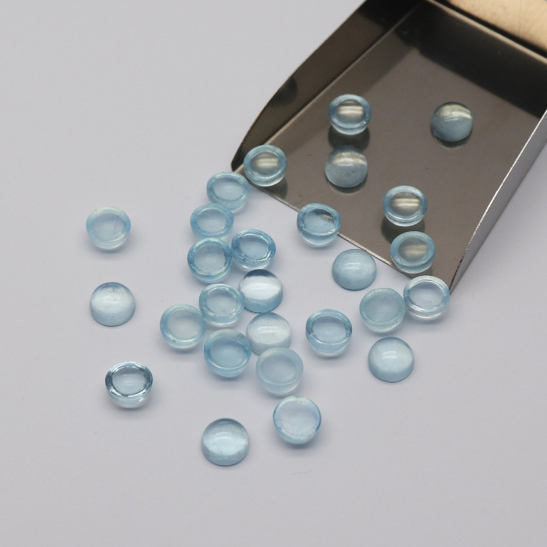 NATURAL AQUAMARINE ROUND CABOCHON SIZE 8 mm | BATU PERMATA ASLI AQUAMARINE | BATU AQUAMARINE ASLI BE