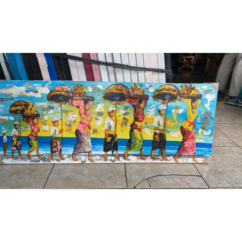 lukisan melasti Bali, lukisan tradisi Bali, lukisan Canvas