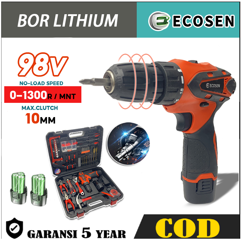 EOSEN Toolbox Cordless Drill Set Tool Kit Set Hand Toolset Bor baterai Obeng set tool box set lengka