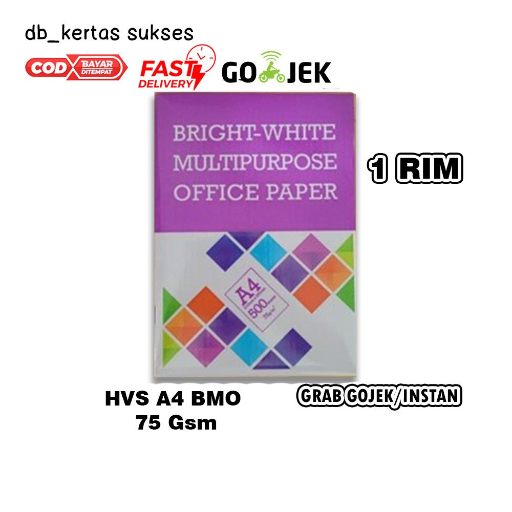 

Kertas HVS A4 75 gr 1 rim 500 Lembar BMO (Bright White Multipurpose Office Paper)