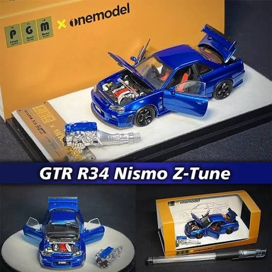 PGM 1/64 Nissan Skyline GTR R34 Z Tune Metallic Blue Fully Opened Part