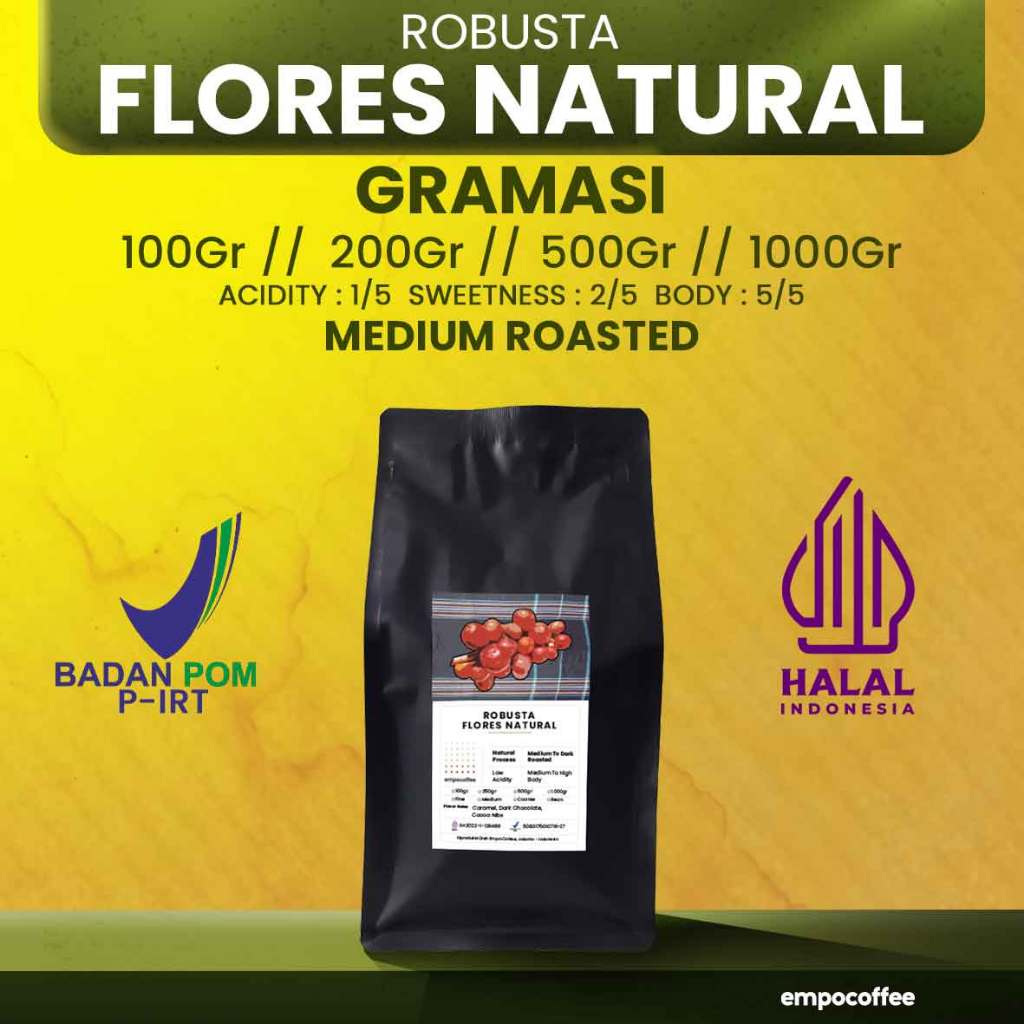 

Empo Coffee Biji Kopi Bubuk Robusta Flores Bajawa Coffee Roasted Bean Espresso Roast Coffe Beans 100 Gram - 1 Kilogram