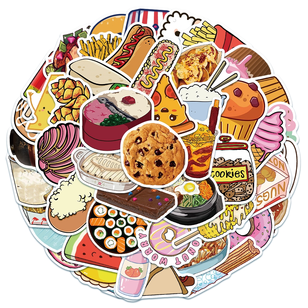 

COD✨50 buah gaya makanan yang lucu stiker untuk Buku Tempel/Buku Harian/Dekorasi Laptop/Sticker Helm Tahan Air Vinil/Stiker Tablet Ponsel stiker tahan air berperekat