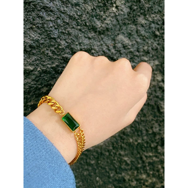 gelang sisik naga besar permata hijau gold kait titanium cantik