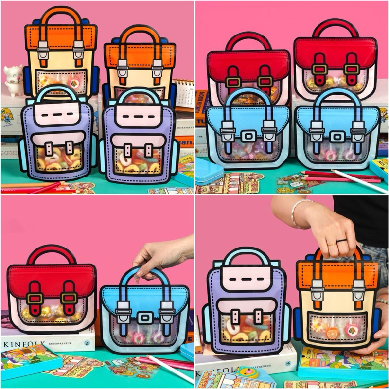 

PLASTIK BINGKISAN ZIPLOCK STANDING POUCH MOTIF TAS RANSEL GOODIE BAG 3D KEMASAN COOKIES CANDY SNACK BOCIL
