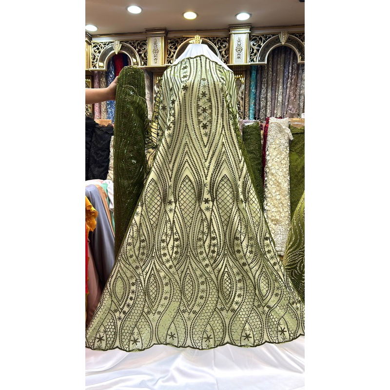 Tille bordir sapto elisaab/tille tulle bordir bunga sapto  with spangle sequin payet 1tone /seragam 