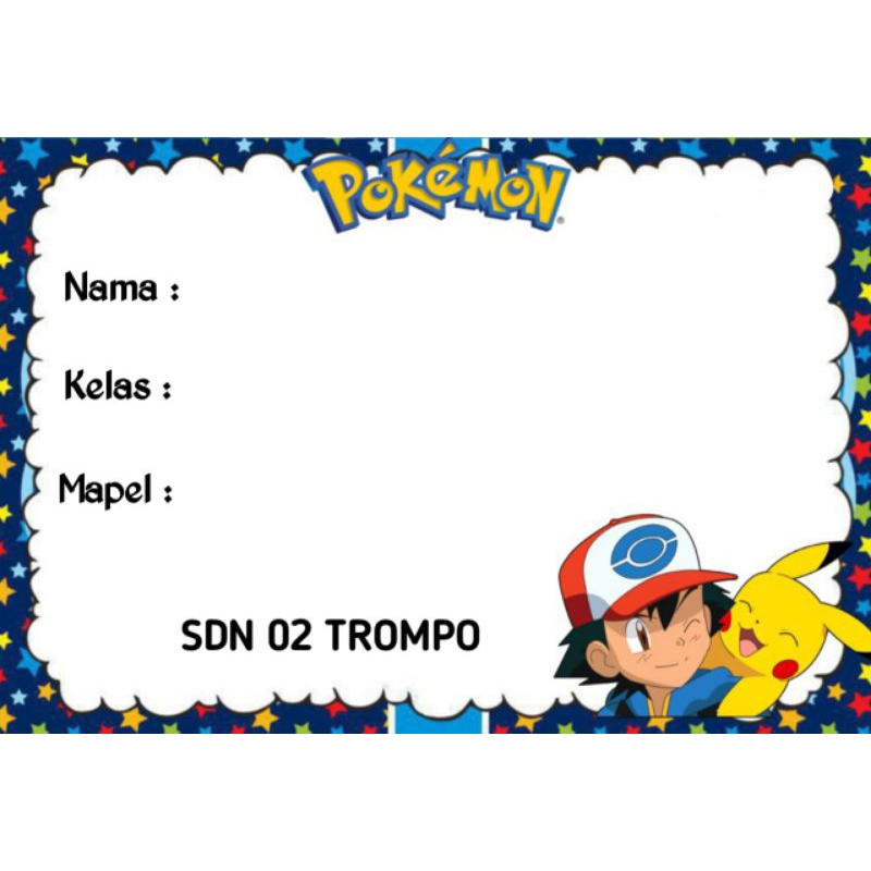 

(ISI 50 PCS) LABEL STICKER BUKU SEKOLAH CUSTOM NAMA MOTIF POKEMON