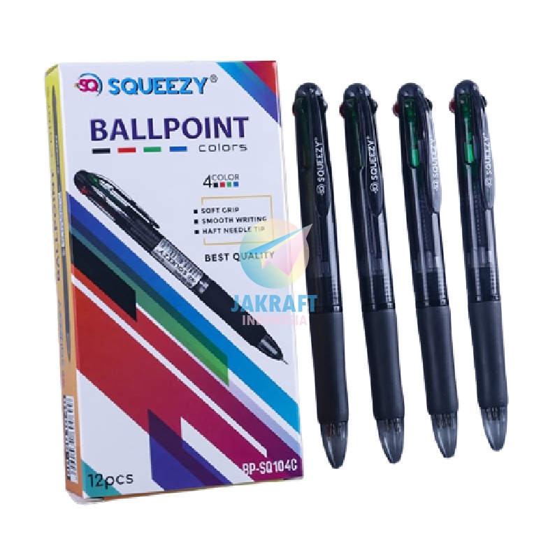 

PRODUK TERBARU 1 Pcs Pulpen Ballpoint 4 Warna in 1 Pen SQUEEZY BPSQ14C Tebal 7 mm Berkualitas Mirip Quaco