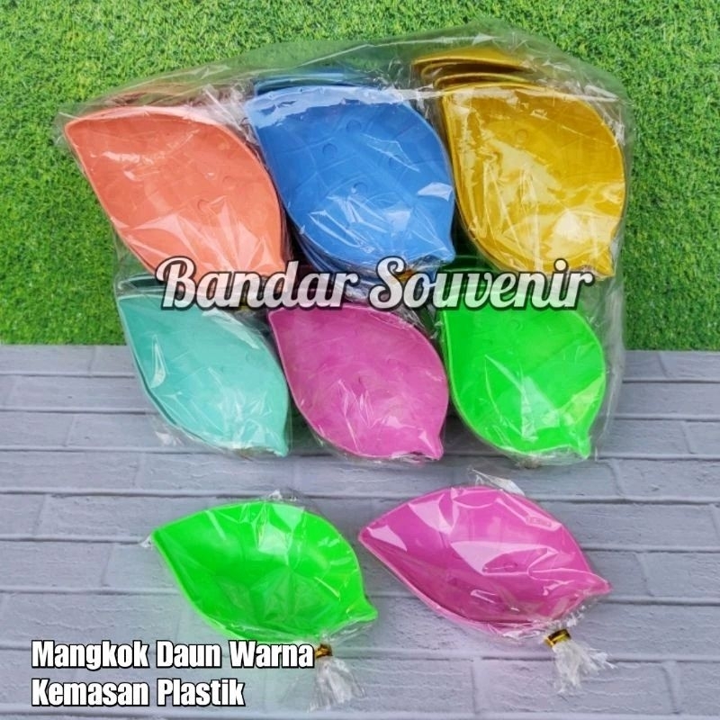 Isi 100 Souvenir Mangkok Daun Warna Sudah Dibungkus Plastik