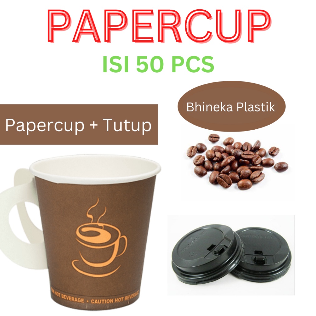 NEW VARIAN PaperCup Kuping  Gelas kertas Gagang  Tutup isi 5pcs Paper cup Gelas Kertas Gelas Kopi