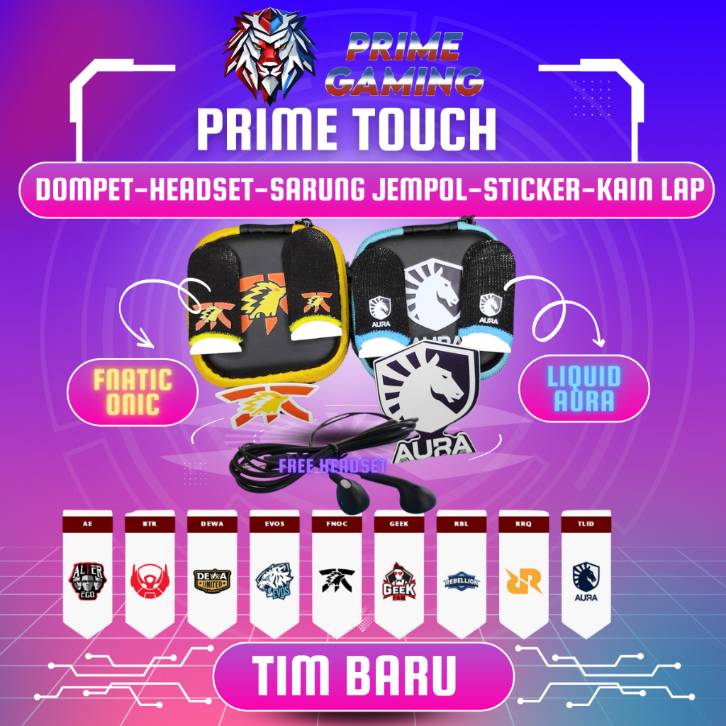 [COD-Gratis Ongkir] PRIME TOUCH SET SARUNG JEMPOL HEADSET POUCH GAMING MPL EVOS RRQ BTR ONIC AE