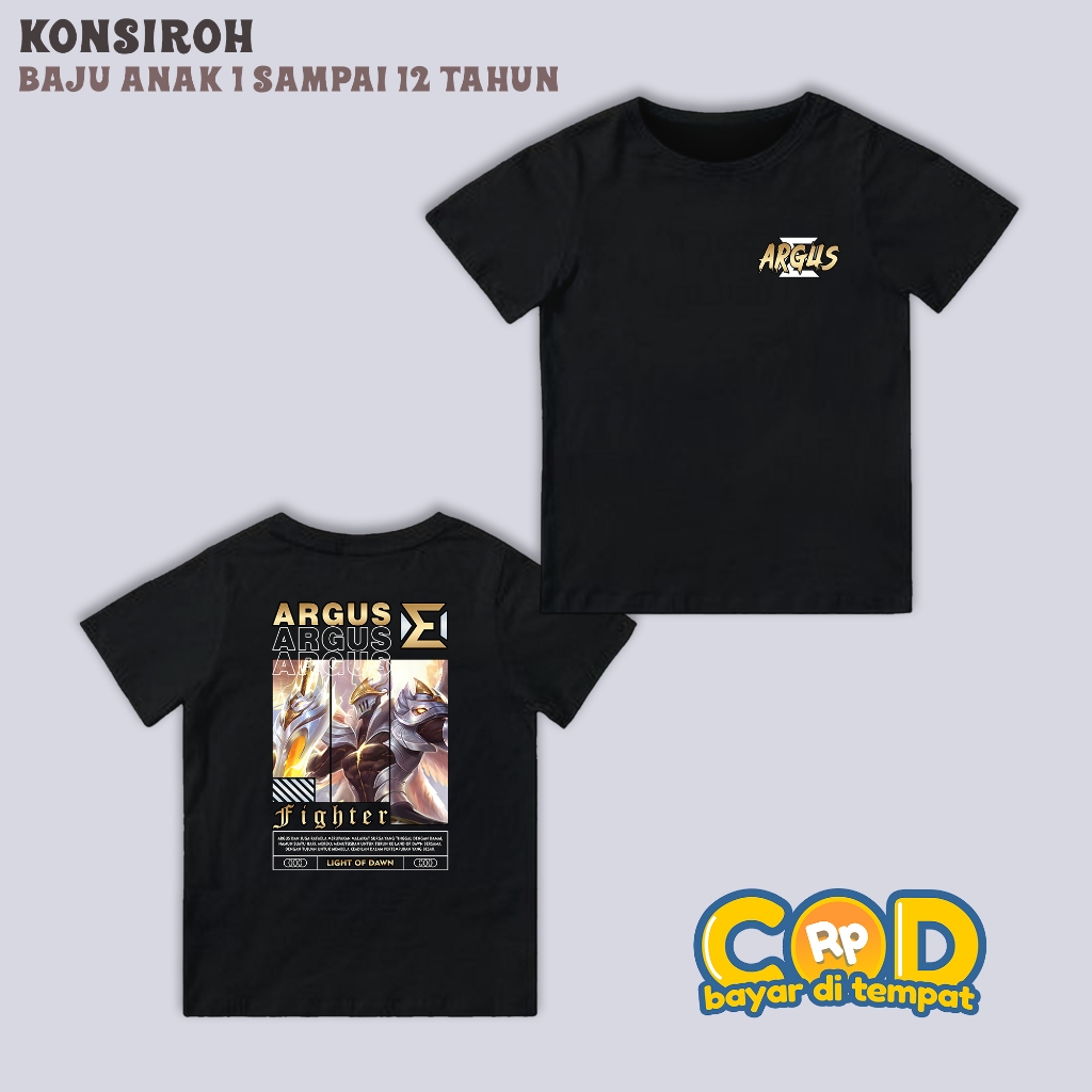 KAOS ANAK - MOBILE LEGEND ARGUS LIGHT OF DAWN - KAOS  ARGUS FIGHTERS - KAOS PREMIUM ANAK ANAK - BAJU