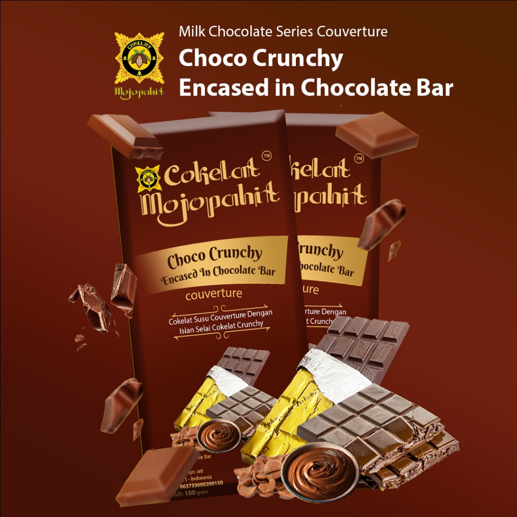 

COKELAT MOJOPAHIT I CHOCO CRUNCHY ENCASED IN CHOCOLATE BAR COUVERTURE I MILK CHOCOLATE SERIES 100 GR