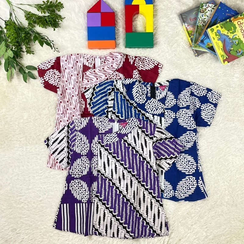 ESTHER BLUS TOP ATASAN BATIK ANAK CEWEK MELIA KERAH MIRING KOMBINASI MOTIF BIRU MERAH UNGU CANTIK EL