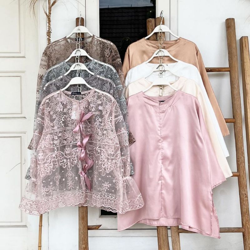 RIBBON LACE SET 3pcs (BLOUSE + inner + elegant skirt) leaf series