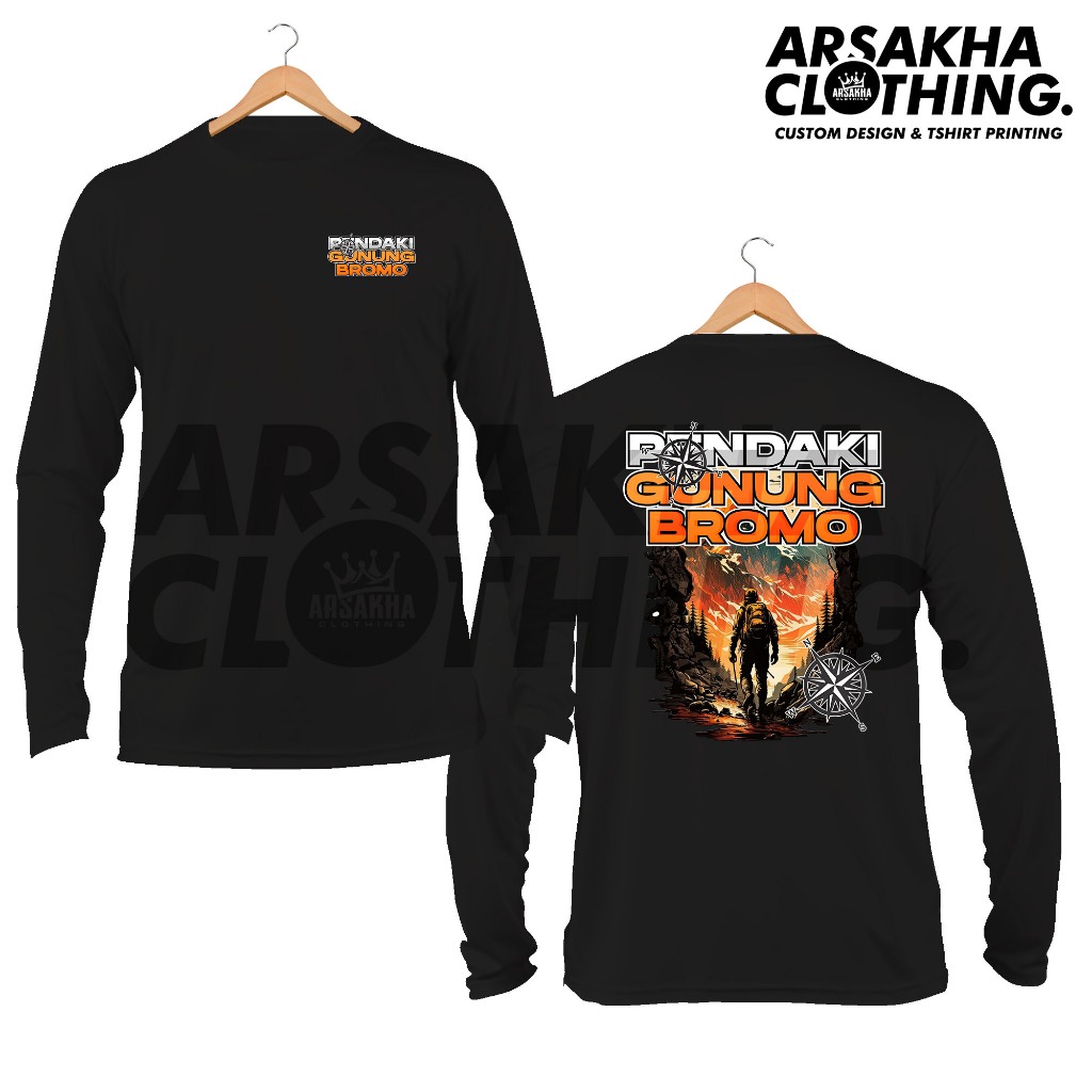 Kaos Lengan Panjang Pendaki Gunung Bromo Keren v2 Baju Distro Katun Combed 30s by Arsakha Clothing