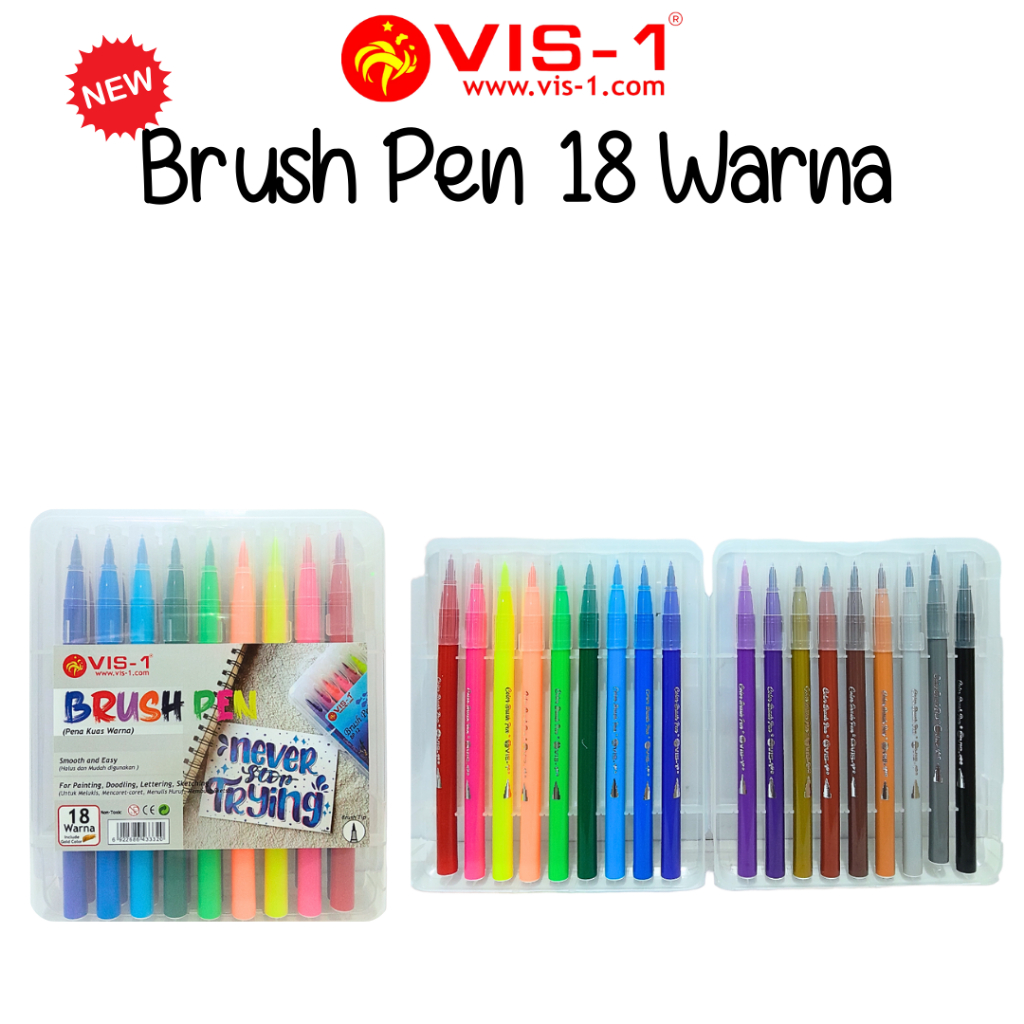 

Vis1 Brush Pen 18 Warna / Pulpen Kuas Warna / Brushpen Watercolor Set 18W