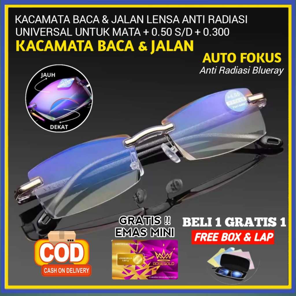 PROMO KACAMATA PLUS 4 in 1 BACA DAN JALAN LENSA DOUBEL AUTO SUPER FOKUS ANTI RADIASI +1.00 s/d +3.00