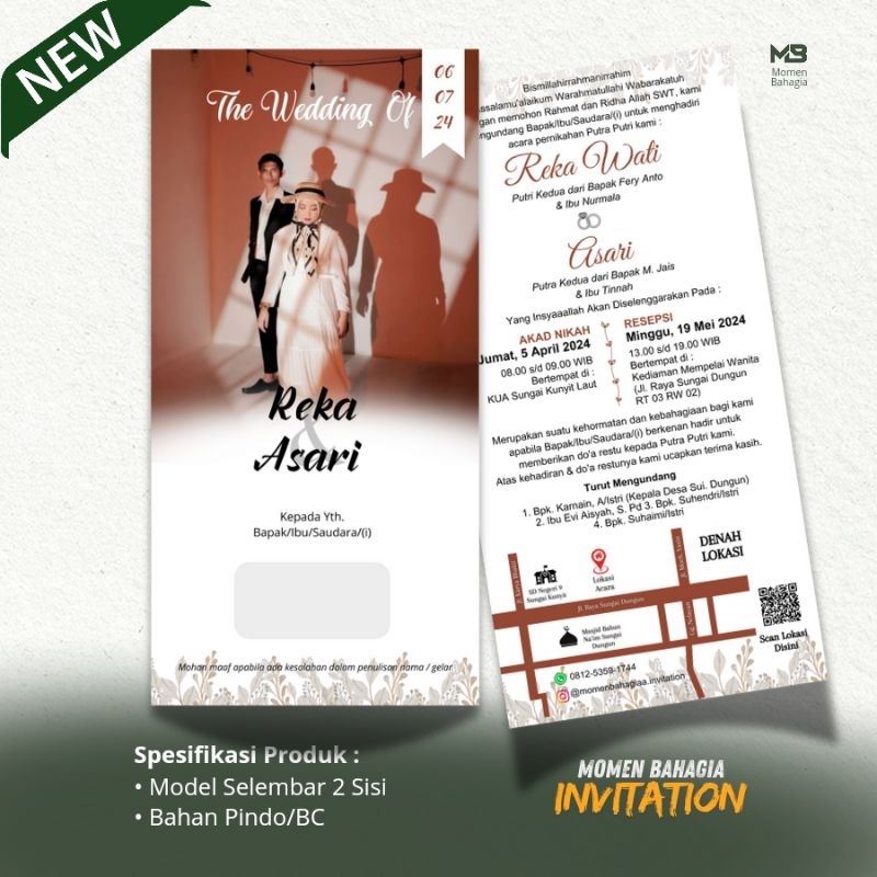 Undangan Custom Model Selembar Dengan Foto Cetak Bolak-Balik Undangan Pernikahan Undangan Ngunduh Ma