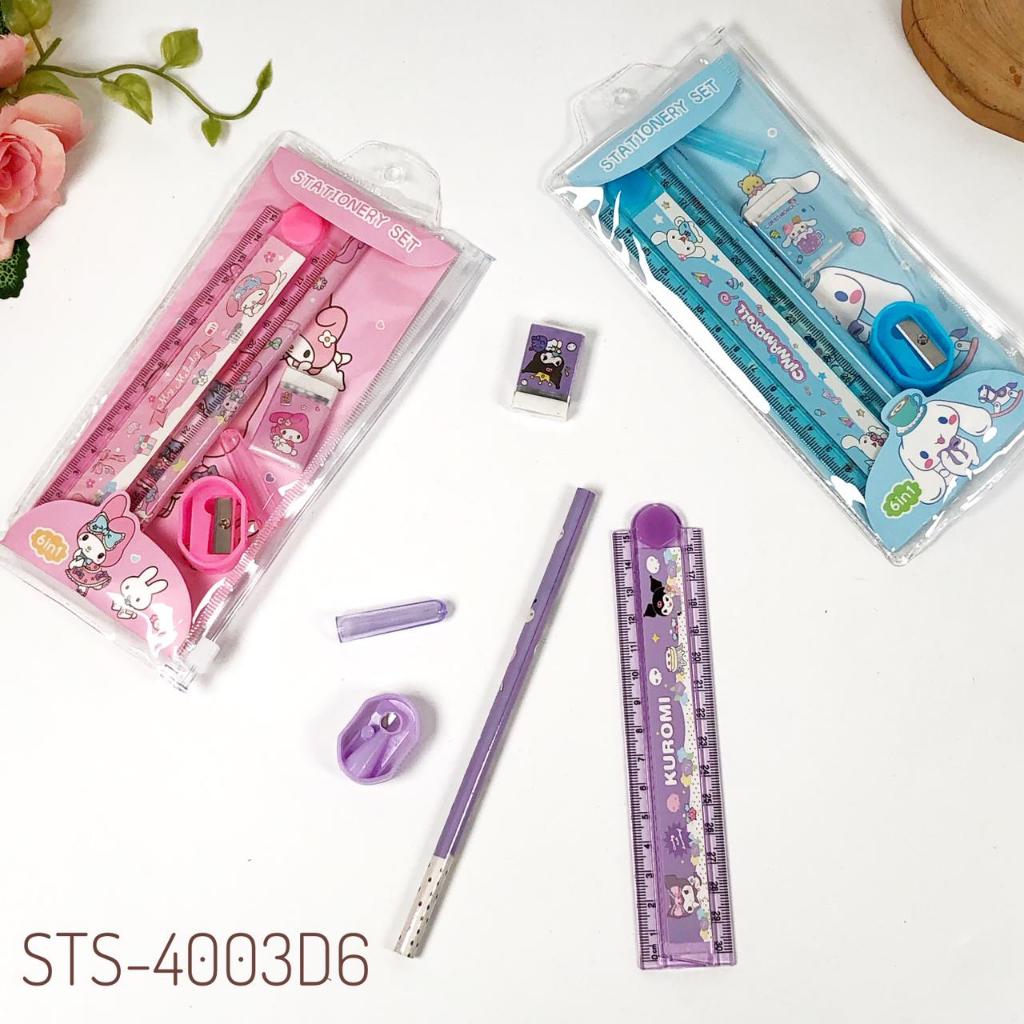 

Stationery set alat tulis tempat pensil Pvc sleting Atk 6in1 sanrio study set Pensil penghapus penggaris 30cm lipat